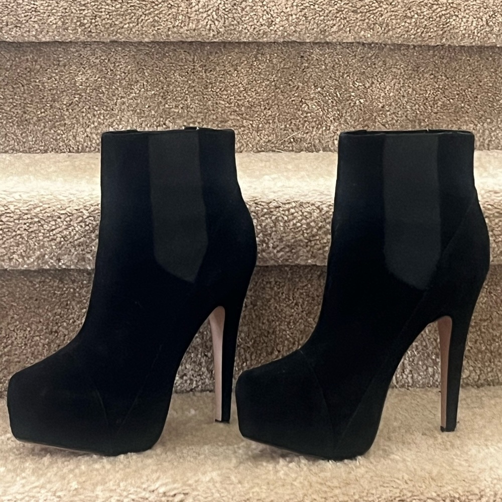 Black Suede Platform Bondage Boots